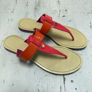 Kate Spade Thong Leather Sandals Size 7 M Colorblock Patent Neon Orange Pink